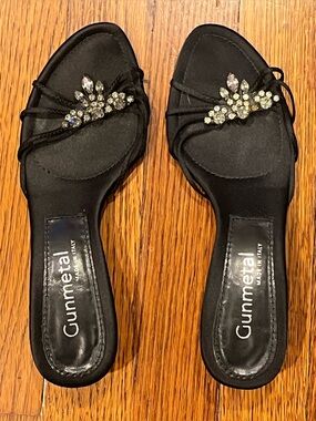 Gunmetal kitten heel sandals with rhinestone.  Made in Italy 36.5